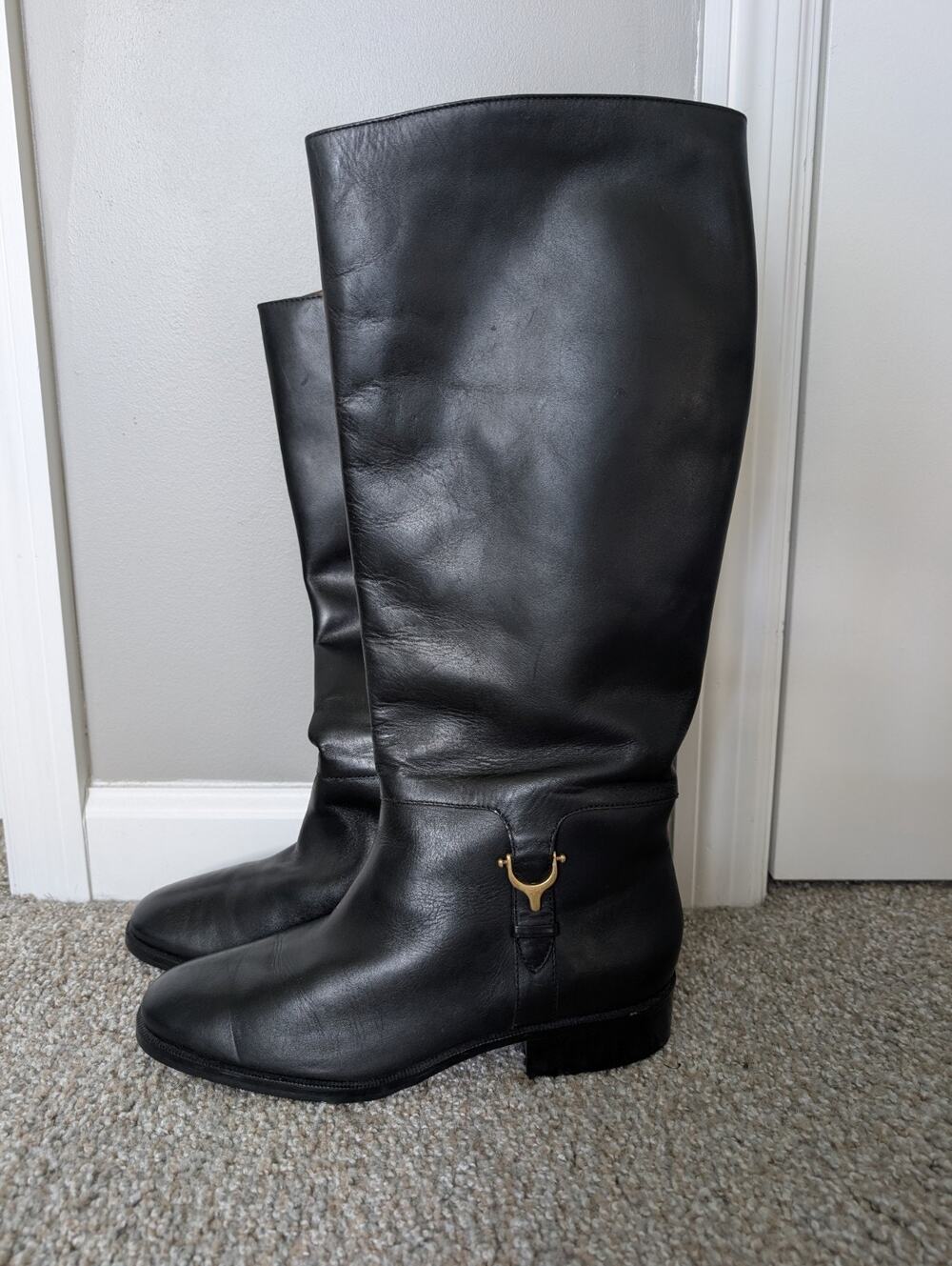 VINTAGE ETIENNE AIGNER Black Leather Tall Boots SIZE 8 M Classic Equestrian...